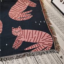 Pink Cat Throw Blanketwoven Cotton