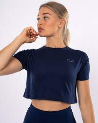 Rose patch graphic boxy cropped tee. Crop Top T Shirt Dk Navy Wmn Kaufe Trainingskleider Online Be