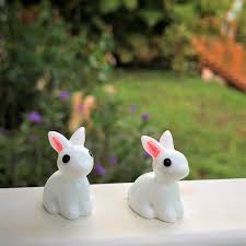 Two Miniature Rabbit Figurines Fairy