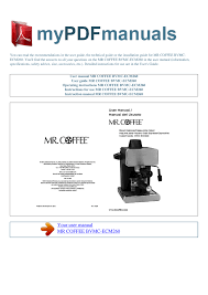 Coffee fails to mention the cleaning mode activated by pressing the brew. Mr Coffee Bvmc Ecmp1001r Espresso Maker Bvmc Ecm260 Bvmc Ecm260 User Manual Manualzz