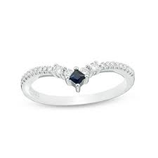 Vera Wang Love Collection Princess Cut Sapphire And 1 6 Ct T W Diamond Chevron Ring In Sterling Silver Size 6 5
