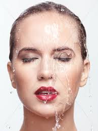 photo of woman wet face with makeup and