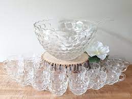 Vintage Punch Bowl Set Glass Wedding
