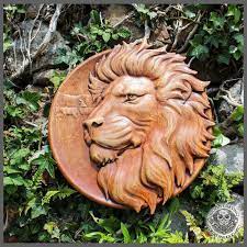 Lion Wood Carving Wall Hanging Forged