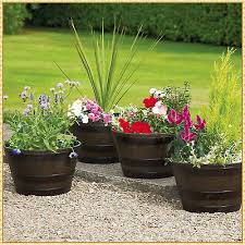 Set Of 4 Barrel Planters Flower Pot Rus