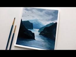 watercolor painting landscape mountains