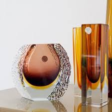 Amber Glass Vases And Bowl Set Of 5