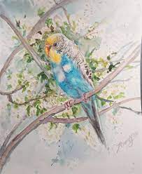 Original Watercolor Painting Blue Bird