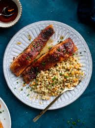 maple bbq salmon with brown er couscous