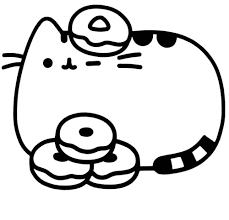 Tô màu Mèo Pusheen với bánh rán - Trang Tô Màu Cho Bé