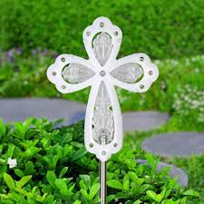Solar Acrylic And Metal Cross Led Garden Stake By Exhart