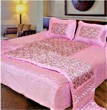 Pink Gold Printed Satin Bedding Set At