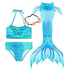 3 Pcs Girls Swimsuit Mermaid Tails For Swimming Princess Bikini Suit Set