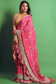 marigold garden ruffle saree pink