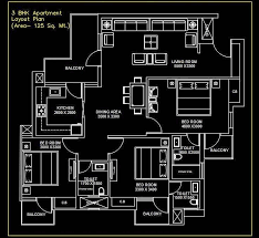 3 Bhk Apartment Space Plan Dwg File
