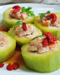 Marinated baby marrows and mince. Jeannie62 Kitchen Green Marrow With Minced Pork Prawns Stuffing