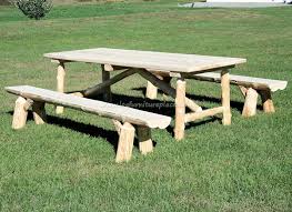 Cedar Lake Log Picnic Table Set With