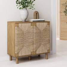 natural seagr doors accent cabinet