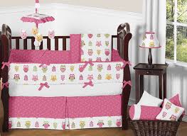 Pink Happy Owl Baby Bedding 9 Pc Crib