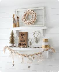 winter mantel and shelf decorating