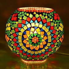 Led Multicolor Oval Glass Mosaic Table
