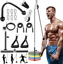 Cable Pulley System for Home Gym Exercise, LAT Pulldown Machine Attachments  3 in 1 Pulley Cable Machine System with LAT Pull Down Bar, Triceps Rope,  Gym Handles for Weight Lifting/Triceps Press Down,
