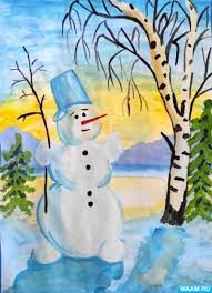 Снеговик рисунок 1 класс