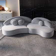 118 Modern Light Gray Curved Velvet Sectional Modular Sofa For Living Room