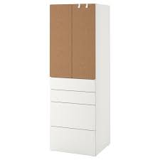 That gave us shoe storage across the bottom of the wardrobes, and gave access to the holes to mount doors, if we wanted to in the future. Smastad Wardrobe White Cork With 4 Drawers Ikea