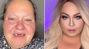 woman shows the power of makeup