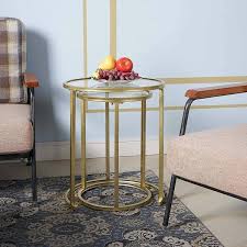 Gold Round Glass Top Nest End Table