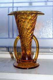 Art Deco Amber Glass Vase Double