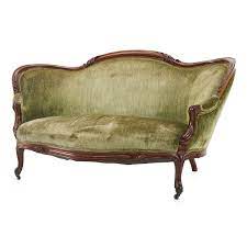 Vintage matching set of 4 legs brass claw & green glass ball table stool 3.75. Green Velvet Victorian Sofa Modernica Props