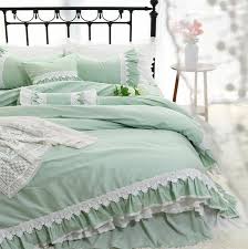 green lace ruffled bedding set