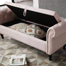 ziruwu pink bench with 1 pillow velvet