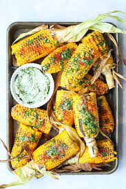 Grilled Corn On The Cob With Roasted Garlic Butter gambar png