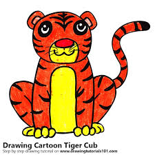 Learn how to draw tiger cartoon pictures using these outlines or print just for coloring. Cartoon Tiger Cub Colored Pencils Drawing Cartoon Tiger Cub With Color Pencils Drawingtutorials101 Com
