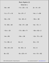 Algebra worksheets mostly for middle school students on algebra topics such as algebraic expressions, equations and graphing functions. Basic Algebra 3 Worksheet Abcteach