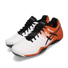 Details About Asics Gel Resolution 7 White Black Orange Men Tennis Shoes Sneakers E701y 100