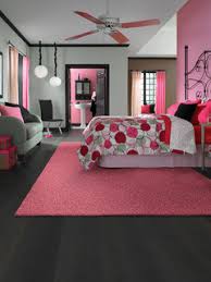 pink bedroom with grey walls