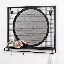 Black Industrial Mirror With Shelf 52cm