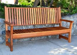redwood garden bench with slats