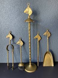 Fireplace Set With Horse Heads Brass