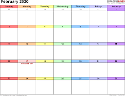 February 2020 Calendars For Word Excel Pdf