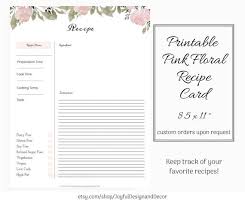 Editable Recipe Page Floral Printable Recipe Card Blank Recipe Templates Recipe Organization Recipe Storage Ideas Full Page Recipe Card