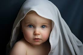 cute baby boy with blue eyes in white