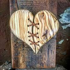 Wooden Broken Heart Decor Stitched