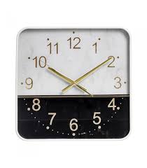 Square Wall Clock Marble Effect White