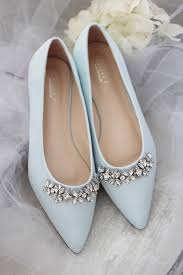 Light Blue Satin Pointy Toe Flats With Floral Rhinestones Etsy