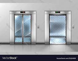 Empty Glass Elevator With Open And